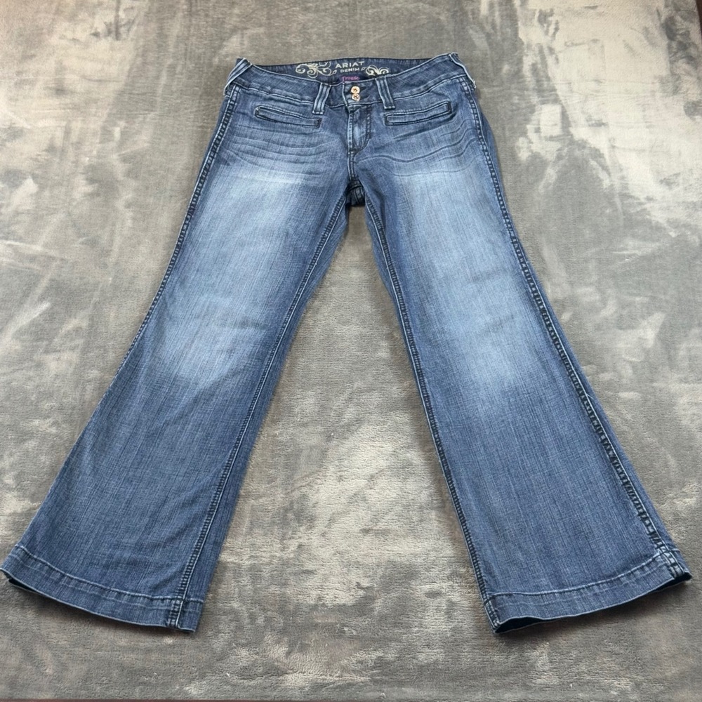 Ariat Denim Trouser Jeans Womens 29S Medium Wash Low Rise Wide Leg Blue